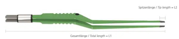 Pęseta bipolarna posrebrzana (NON STICK) ? Typ: Bagnetowa ? Końcówki zagięte: Proste ? Średnica końcówki: Ostra ? Długość: 180 mm